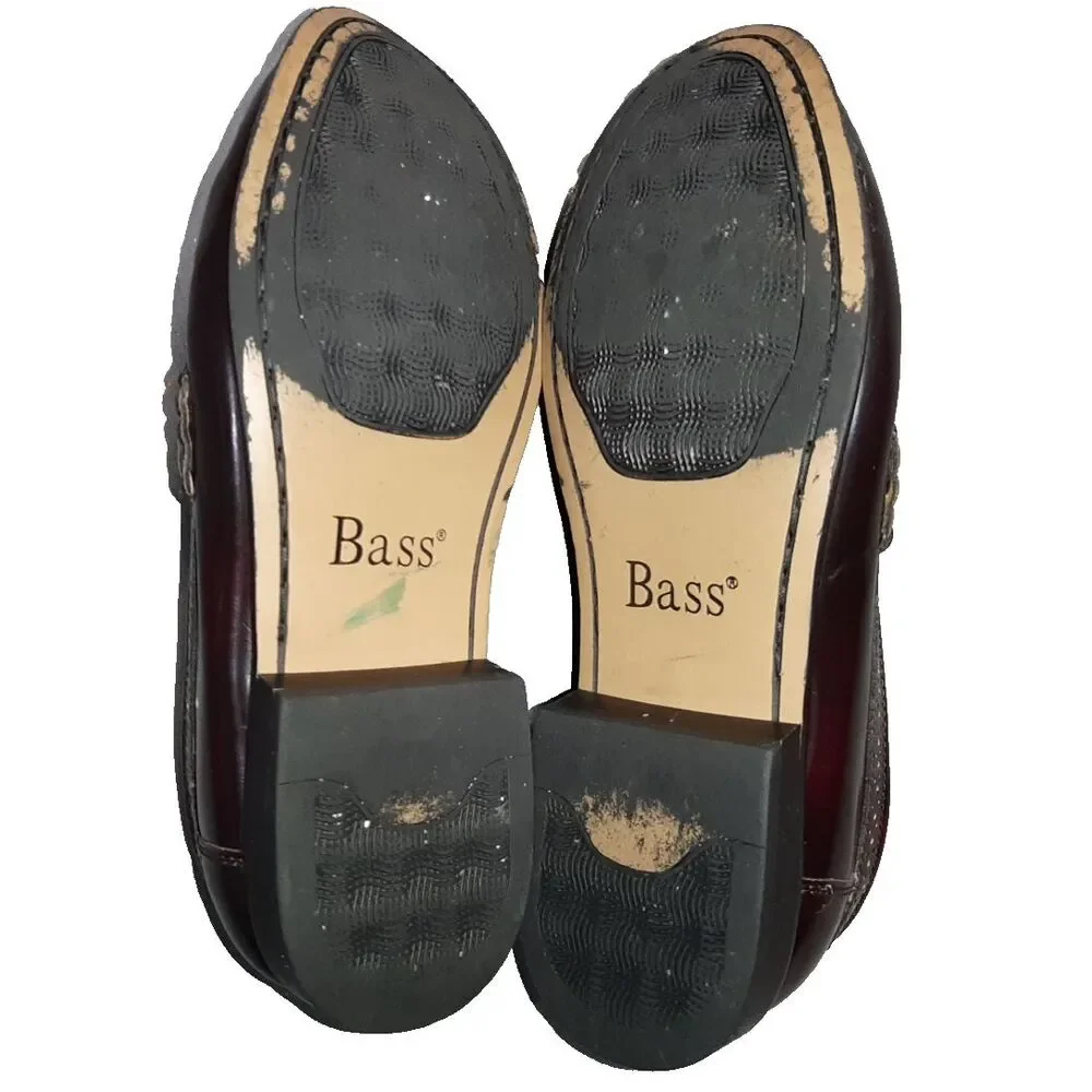 Bass Loafers Mens 11 WIDE Brown Leather Penny Dress Shoes Preppy Fringe Tassell